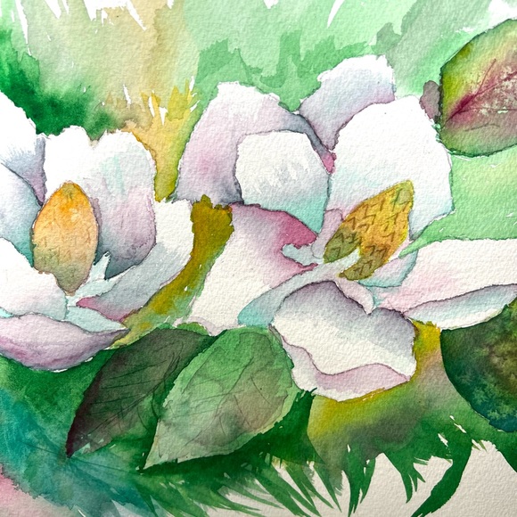 Original Watercolor Painting  Magnolias Artist Signed & Stamped Spring Floral - Picture 3 of 8